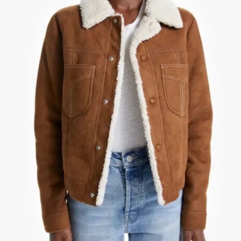 MOTHER Tan Teddy Aviator Jacket Small